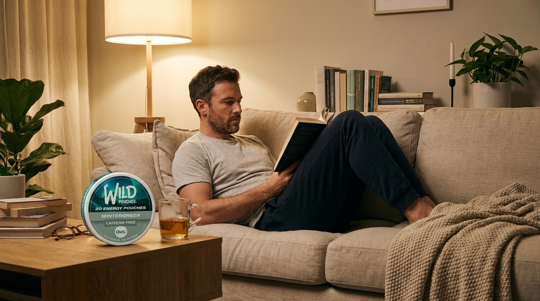 Relaxing in the evening with a 0mg caffeine-free Wild Pouches tin